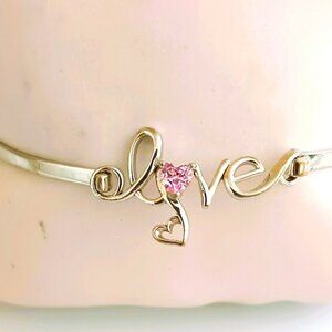 925 Pink Topaz Heart Bracelet 7" Sterling Silver Love Tension Bangle Jewelry